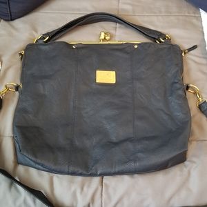 Dolce and Gabbana Navy Leather Tote with Kiss Lock
